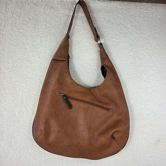 Kensie Hobo Purse Shoulder Bag Denim Patchwork Design Faux Brown Leather - Picture 17 of 17